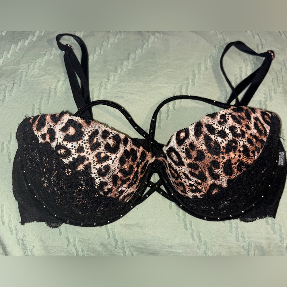 Victoria's Secret Leopard and Black Lace Bra